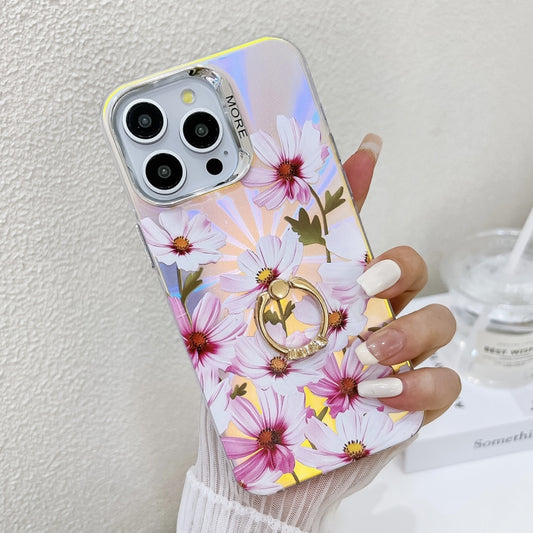 For iPhone 16 Pro Electroplating Laser Flower Ring Holder TPU Phone Case(Cosmos Flower AH7) by buy2fix