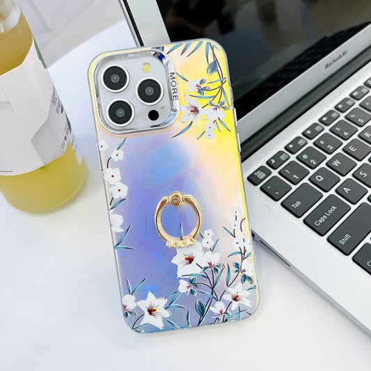 For iPhone 16 Pro Electroplating Laser Flower Ring Holder TPU Phone Case(Morning Glory AH16) by buy2fix