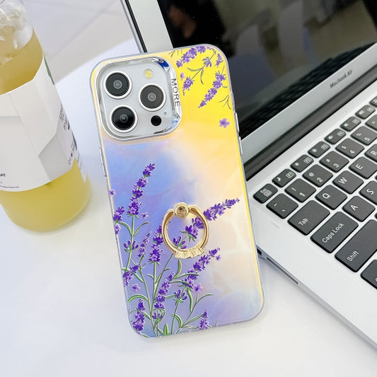For iPhone 16 Pro Electroplating Laser Flower Ring Holder TPU Phone Case(Lavender AH14) by buy2fix