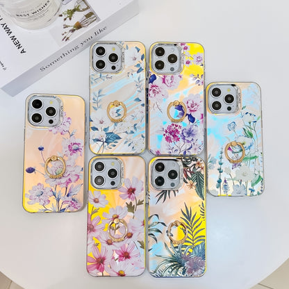 For iPhone 16 Pro Max Electroplating Laser Flower Ring Holder TPU Phone Case(Plum Blossom AH18) by buy2fix