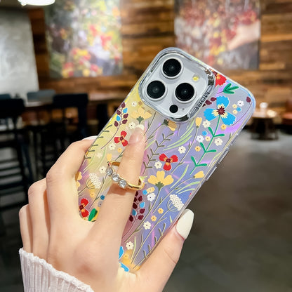For iPhone 16 Pro Electroplating Laser Flower Ring Holder TPU Phone Case(Peony AH11) by buy2fix