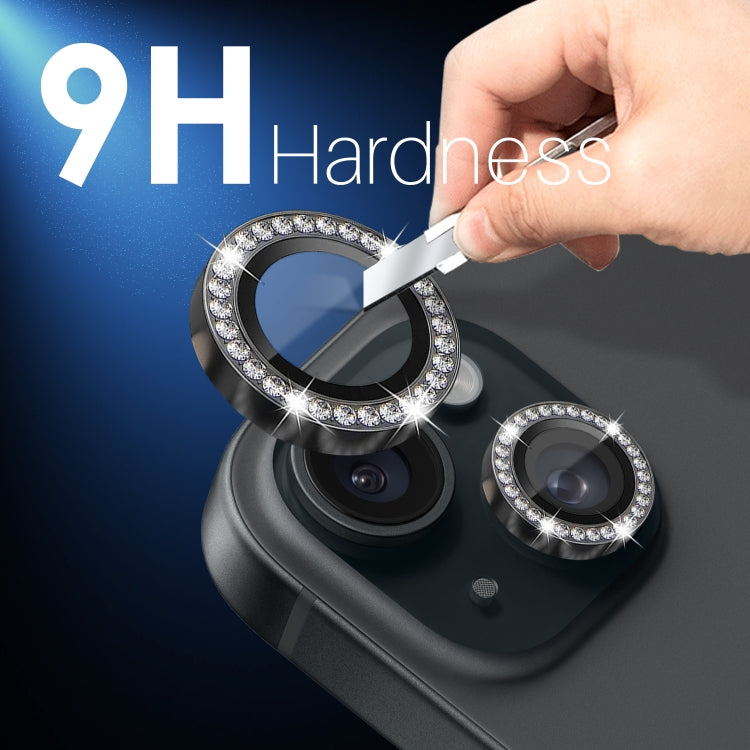 For iPhone 15 / 15 Plus / 14 / 14 Plus NORTHJO 3 Set 6Pcs Camera Lens Protector Diamond Metal Ring Film(Graphite) - iPhone 15 Tempered Glass by NORTHJO | Online Shopping UK | buy2fix