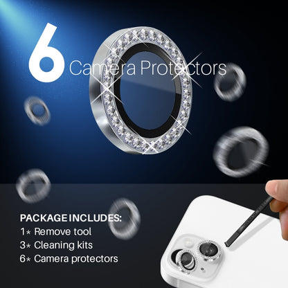 For iPhone 15 / 15 Plus / 14 / 14 Plus NORTHJO 3 Set 6Pcs Camera Lens Protector Diamond Metal Ring Film(Silver) - iPhone 15 Tempered Glass by NORTHJO | Online Shopping UK | buy2fix
