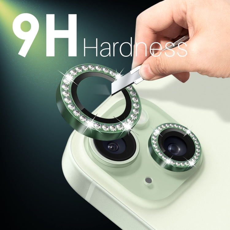 For iPhone 15 / 15 Plus / 14 / 14 Plus NORTHJO 3 Set 6Pcs Camera Lens Protector Diamond Metal Ring Film(Green) - iPhone 15 Tempered Glass by NORTHJO | Online Shopping UK | buy2fix