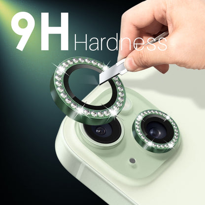For iPhone 15 / 15 Plus / 14 / 14 Plus NORTHJO 3 Set 6Pcs Camera Lens Protector Diamond Metal Ring Film(Green) - iPhone 15 Tempered Glass by NORTHJO | Online Shopping UK | buy2fix