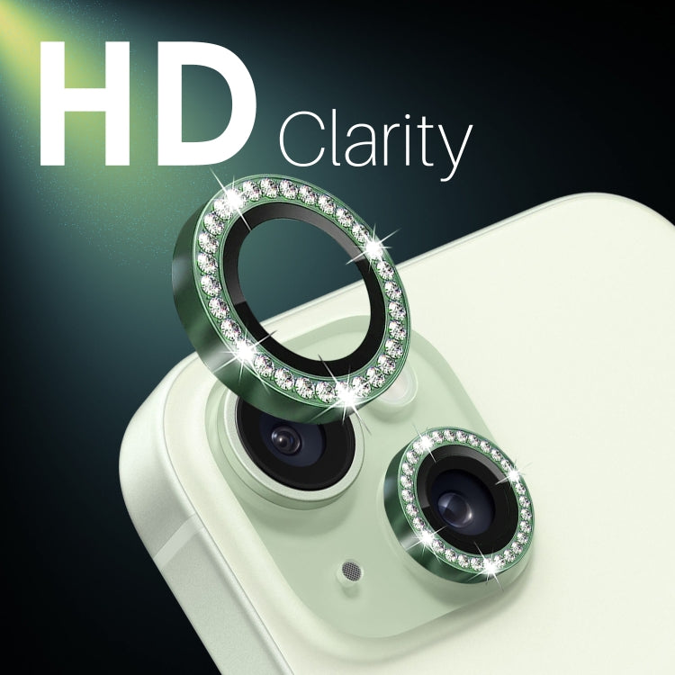 For iPhone 15 / 15 Plus / 14 / 14 Plus NORTHJO 3 Set 6Pcs Camera Lens Protector Diamond Metal Ring Film(Green) - iPhone 15 Tempered Glass by NORTHJO | Online Shopping UK | buy2fix