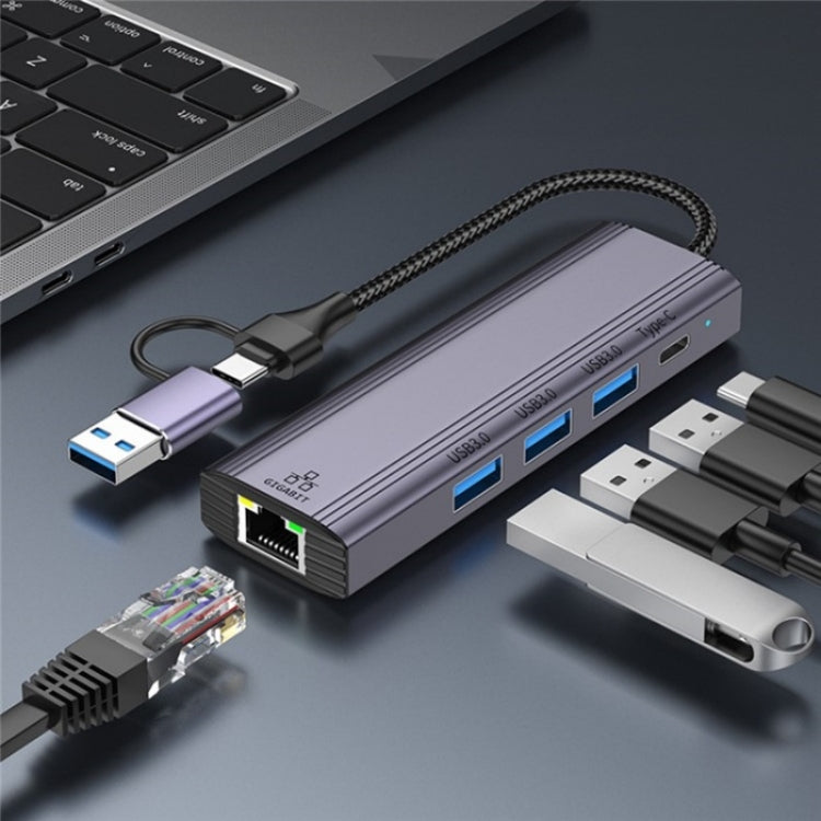 T513 USB-A / Type-C to USB3.0 x 3 + USB-C + Gigabit Laptop Adapter Docking Station by buy2fix