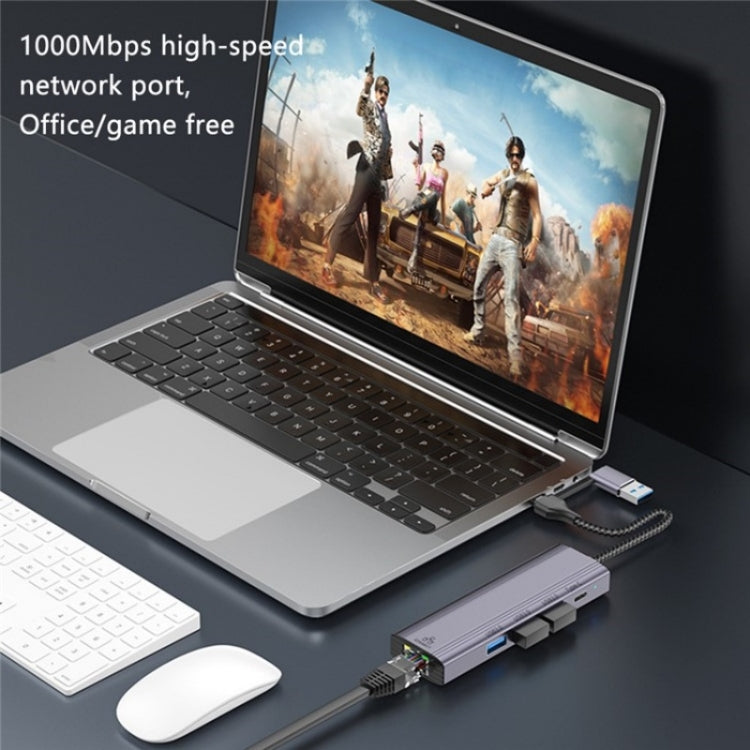 T513 USB-A / Type-C to USB3.0 x 3 + USB-C + Gigabit Laptop Adapter Docking Station by buy2fix