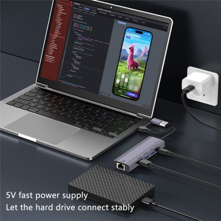 T513 USB-A / Type-C to USB3.0 x 3 + USB-C + Gigabit Laptop Adapter Docking Station by buy2fix