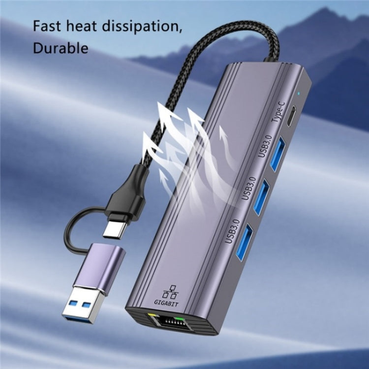 T513 USB-A / Type-C to USB3.0 x 3 + USB-C + Gigabit Laptop Adapter Docking Station by buy2fix