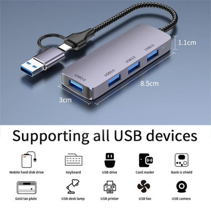 T203 USB + Type-C 3.0 Converter Hub 5Gbps USB 3.0 Data Transfer Adapter for Laptop / Tablet PC by buy2fix
