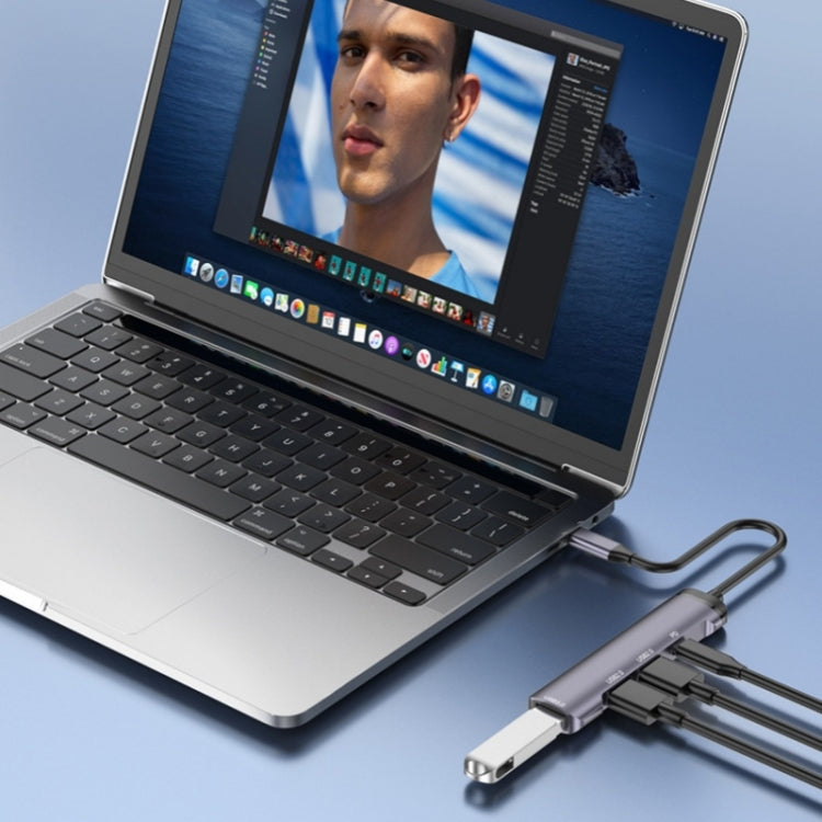 T506 Aluminum Alloy Multi-Port Converter USB-C 3.0 to PD + USB 3.0 + 2 x USB 2.0 Adapter HUB by buy2fix