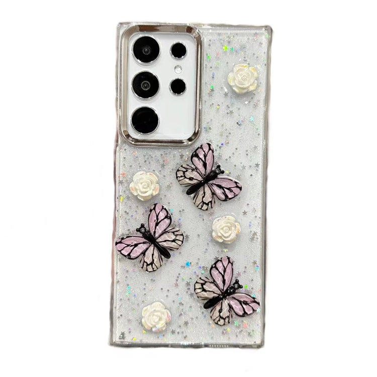 For Samsung Galaxy S25 Ultra 5G Three-dimensional Butterfly Glitter TPU Phone Case(Pink) by buy2fix