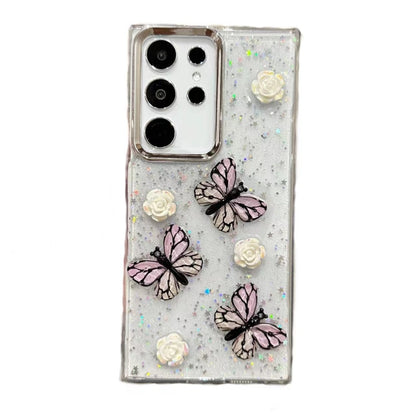 For Samsung Galaxy S25 Ultra 5G Three-dimensional Butterfly Glitter TPU Phone Case(Pink) by buy2fix