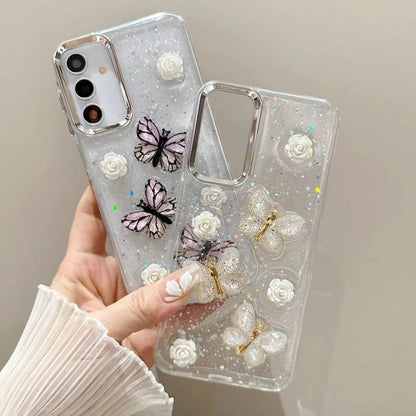 For Samsung Galaxy S25 Ultra 5G Three-dimensional Butterfly Glitter TPU Phone Case(Gold) by buy2fix