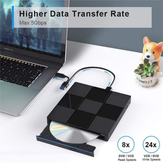 009 With USB Port for Laptop Computer External DVD Drive USB 3.0+Typle-C Adapter - Rewritable Drive by buy2fix | Online Shopping UK | buy2fix