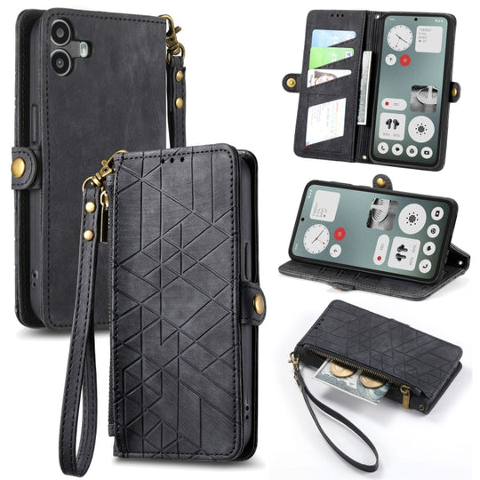 For Nothing CMF Phone 1 Geometric Zipper Wallet Side Buckle Leather Phone Case(Black)