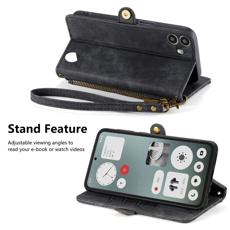 For Nothing CMF Phone 1 Geometric Zipper Wallet Side Buckle Leather Phone Case(Black) - Nothing Cases by buy2fix | Online Shopping UK | buy2fix
