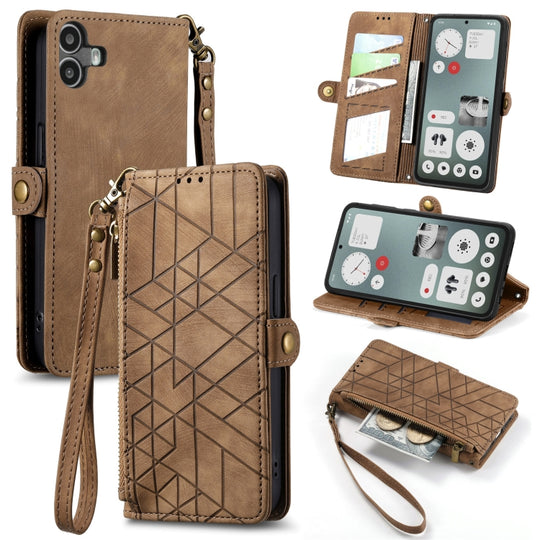 For Nothing CMF Phone 1 Geometric Zipper Wallet Side Buckle Leather Phone Case(Brown)