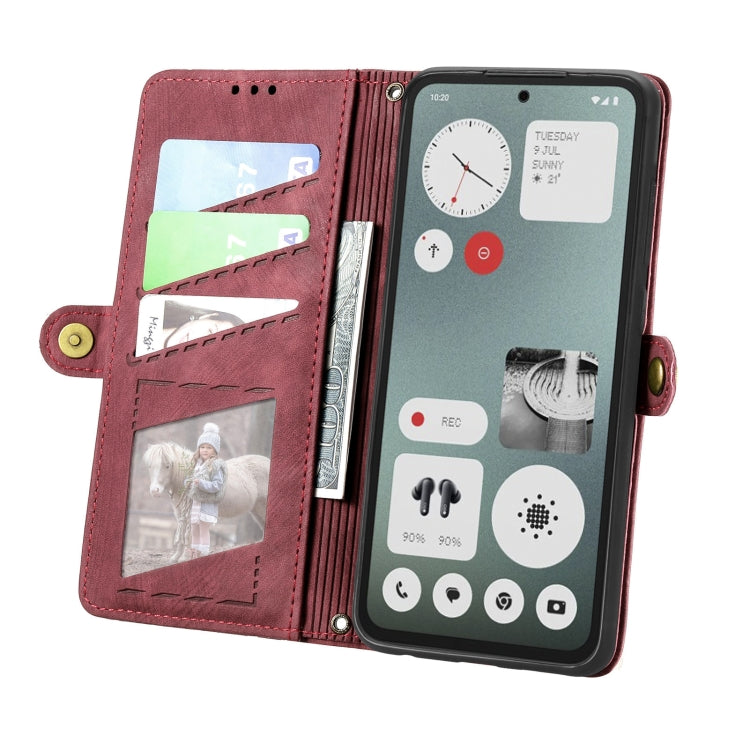 For Nothing CMF Phone 1 Geometric Zipper Wallet Side Buckle Leather Phone Case(Red) - Nothing Cases by buy2fix | Online Shopping UK | buy2fix