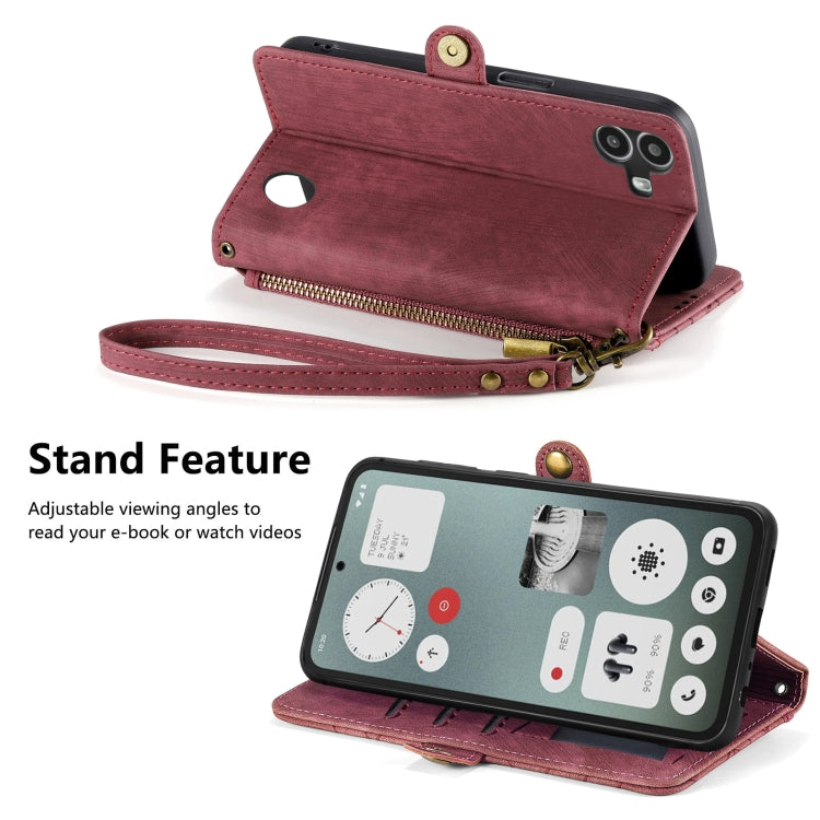 For Nothing CMF Phone 1 Geometric Zipper Wallet Side Buckle Leather Phone Case(Red) - Nothing Cases by buy2fix | Online Shopping UK | buy2fix