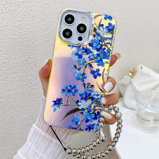 For iPhone 16 Pro Max Electroplating Laser Flower Phone Case with Wrist Strap(Myosotis AH2) by buy2fix