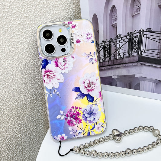 For iPhone 16 Pro Max Electroplating Laser Flower Phone Case with Wrist Strap(Peony AH11) by buy2fix