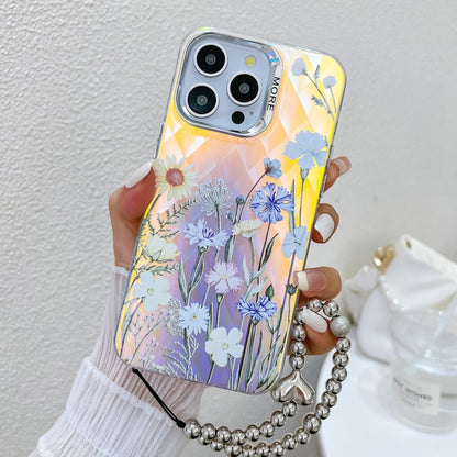 For iPhone 16 Pro Electroplating Laser Flower Phone Case with Wrist Strap(Chrysanthemum AH5) by buy2fix