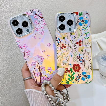For iPhone 16 Pro Electroplating Laser Flower Phone Case with Wrist Strap(Zinnia AH9) by buy2fix