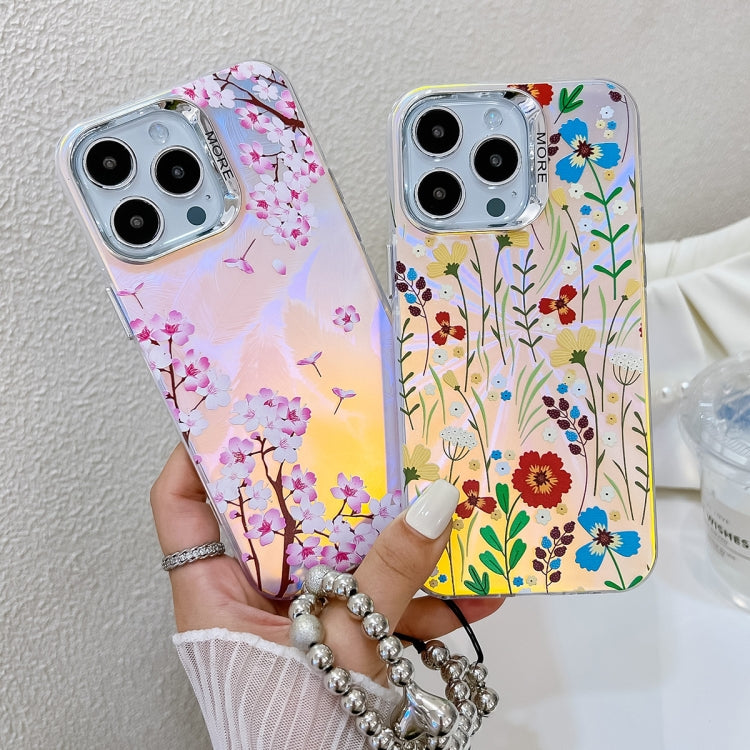 For iPhone 16 Pro Electroplating Laser Flower Phone Case with Wrist Strap(Myosotis AH2) by buy2fix