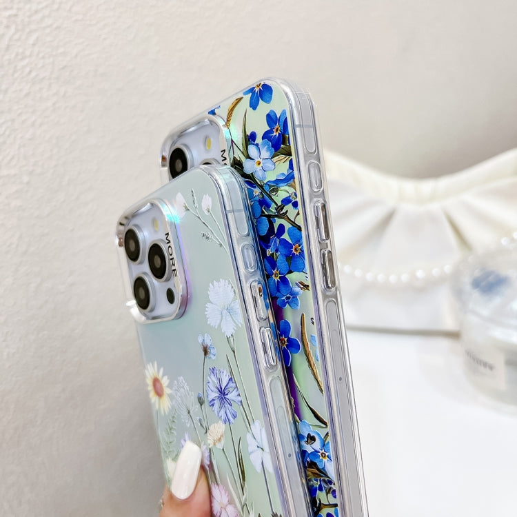 For iPhone 16 Pro Max Electroplating Laser Flower Phone Case with Wrist Strap(Flower AH1) by buy2fix