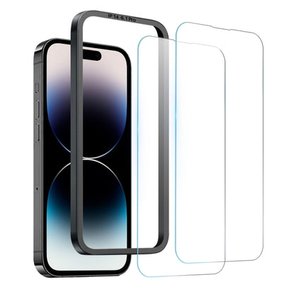 For iPhone 14 Pro NORTHJO 2pcs A++ Screen Protector Tempered Glass Film with Installation Frame - iPhone 14 Pro Tempered Glass by NORTHJO | Online Shopping UK | buy2fix
