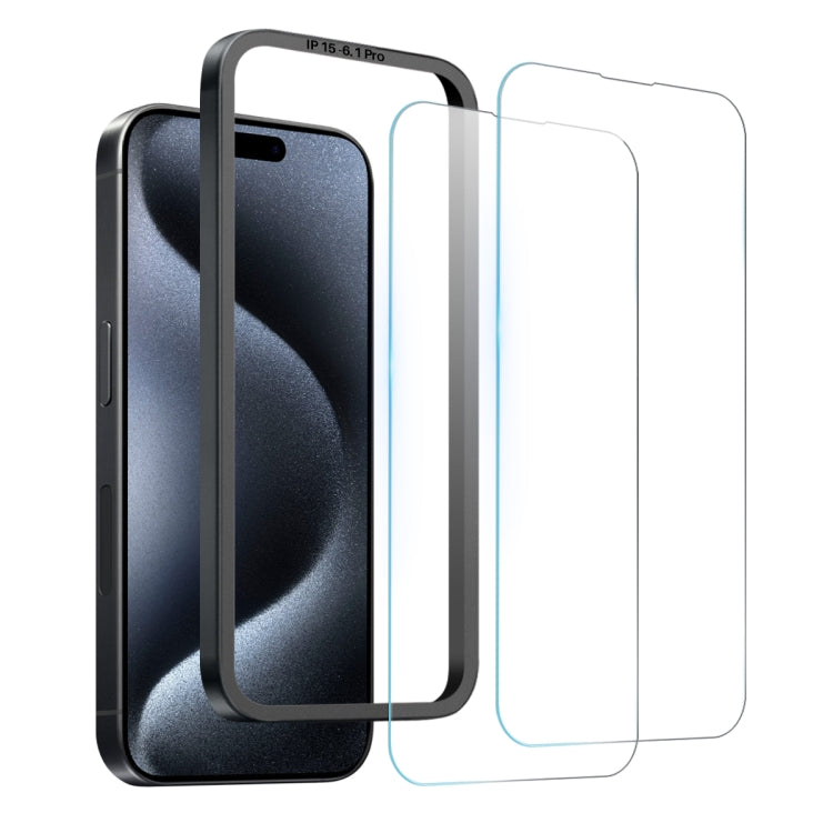 For iPhone 15 Pro NORTHJO 2pcs A++ Screen Protector Tempered Glass Film with Installation Frame - iPhone 15 Pro Tempered Glass by NORTHJO | Online Shopping UK | buy2fix