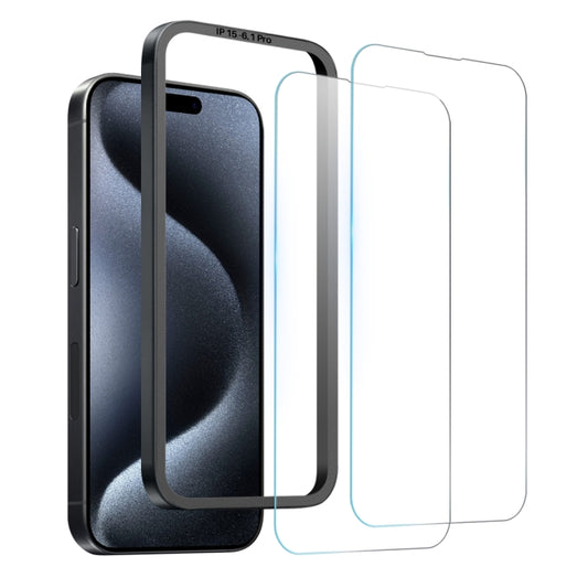 For iPhone 15 Pro NORTHJO 2pcs A++ Screen Protector Tempered Glass Film with Installation Frame - iPhone 15 Pro Tempered Glass by NORTHJO | Online Shopping UK | buy2fix