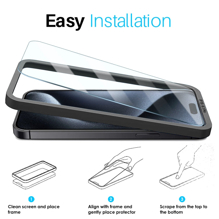 For iPhone 15 Pro NORTHJO 2pcs A++ Screen Protector Tempered Glass Film with Installation Frame - iPhone 15 Pro Tempered Glass by NORTHJO | Online Shopping UK | buy2fix