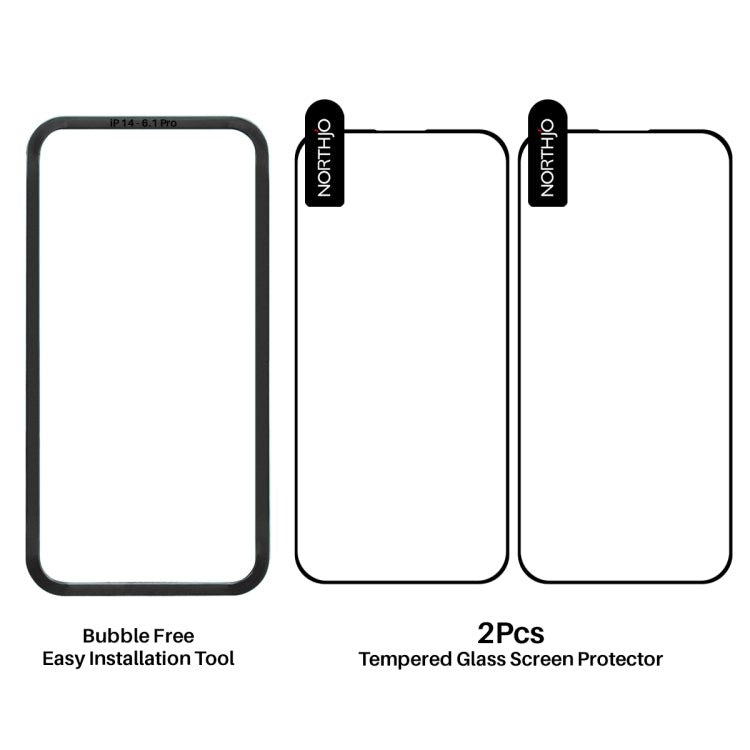 For iPhone 14 Pro Max NORTHJO 2pcs A++ Tempered Glass Film with Installation Frame - iPhone 14 Pro Max Tempered Glass by NORTHJO | Online Shopping UK | buy2fix