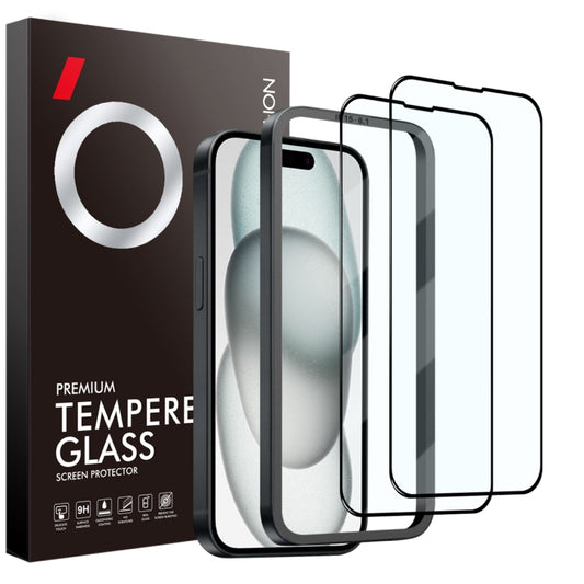 For iPhone 15 NORTHJO 2pcs A++ Tempered Glass Film with Installation Frame - iPhone 15 Tempered Glass by NORTHJO | Online Shopping UK | buy2fix
