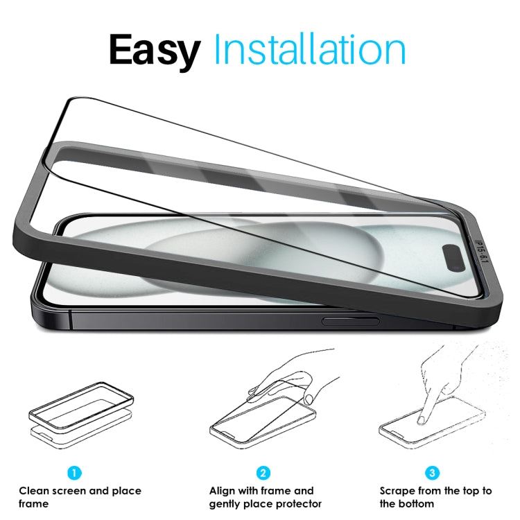 For iPhone 15 NORTHJO 2pcs A++ Tempered Glass Film with Installation Frame - iPhone 15 Tempered Glass by NORTHJO | Online Shopping UK | buy2fix