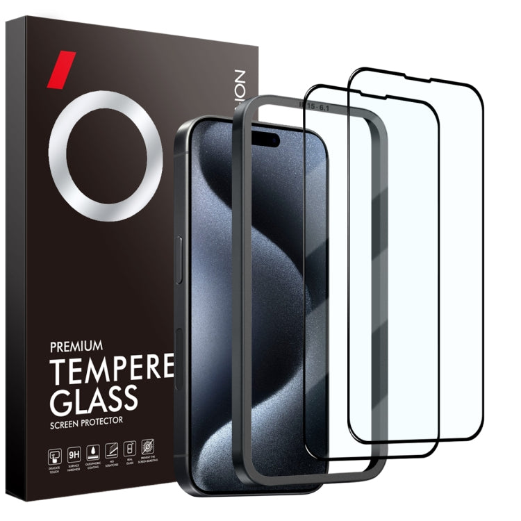 For iPhone 15 Pro NORTHJO 2pcs A++ Tempered Glass Film with Installation Frame - iPhone 15 Pro Tempered Glass by NORTHJO | Online Shopping UK | buy2fix