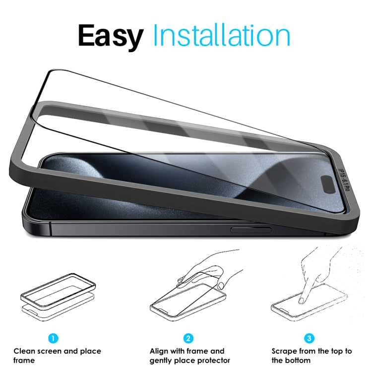 For iPhone 15 Pro NORTHJO 2pcs A++ Tempered Glass Film with Installation Frame - iPhone 15 Pro Tempered Glass by NORTHJO | Online Shopping UK | buy2fix