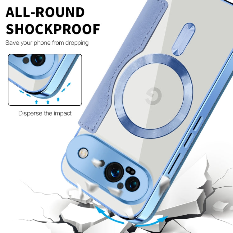 For Google Pixel 9 Shield Magsafe RFID Anti-theft Rhombus Leather Phone Case(Blue) by buy2fix