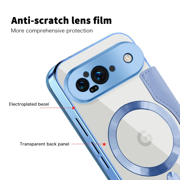 For Google Pixel 9 Shield Magsafe RFID Anti-theft Rhombus Leather Phone Case(Blue) by buy2fix