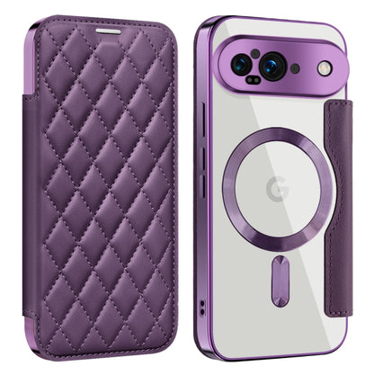 For Google Pixel 9 Shield Magsafe RFID Anti-theft Rhombus Leather Phone Case(Purple) by buy2fix