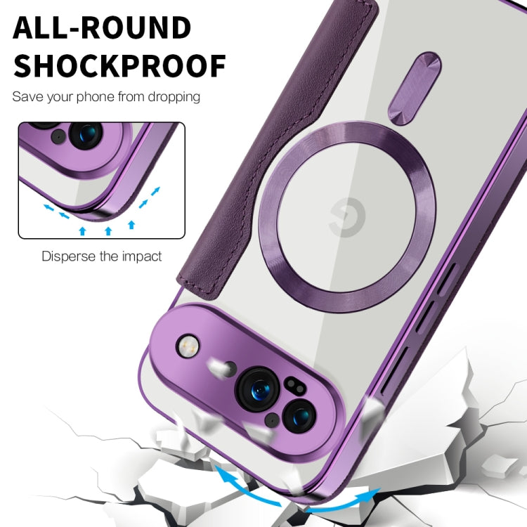 For Google Pixel 9 Shield Magsafe RFID Anti-theft Rhombus Leather Phone Case(Purple) by buy2fix