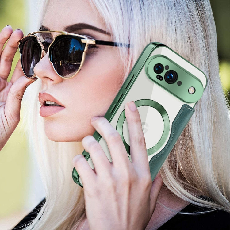 For Google Pixel 9 Shield Magsafe RFID Anti-theft Rhombus Leather Phone Case(Green) by buy2fix