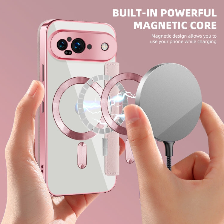 For Google Pixel 9 Shield Magsafe RFID Anti-theft Rhombus Leather Phone Case(Pink) by buy2fix