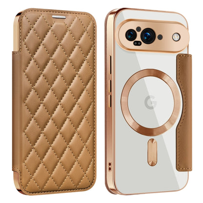 For Google Pixel 9 Shield Magsafe RFID Anti-theft Rhombus Leather Phone Case(Brown) by buy2fix