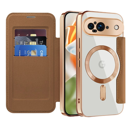 For Google Pixel 9 Shield Magsafe RFID Anti-theft Rhombus Leather Phone Case(Brown) by buy2fix