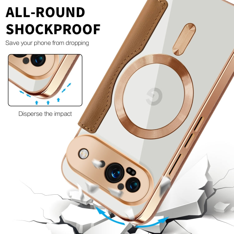 For Google Pixel 9 Shield Magsafe RFID Anti-theft Rhombus Leather Phone Case(Brown) by buy2fix