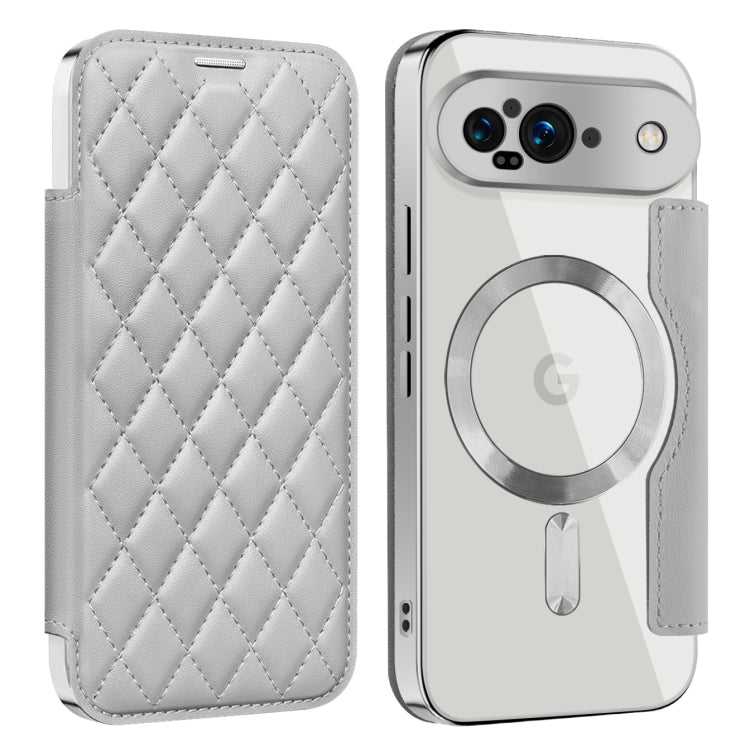 For Google Pixel 9 Shield Magsafe RFID Anti-theft Rhombus Leather Phone Case(Grey) by buy2fix